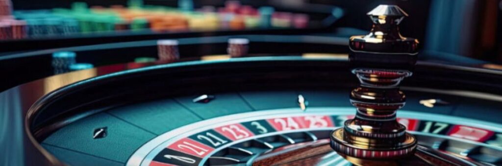 casino roulette on a background of chips